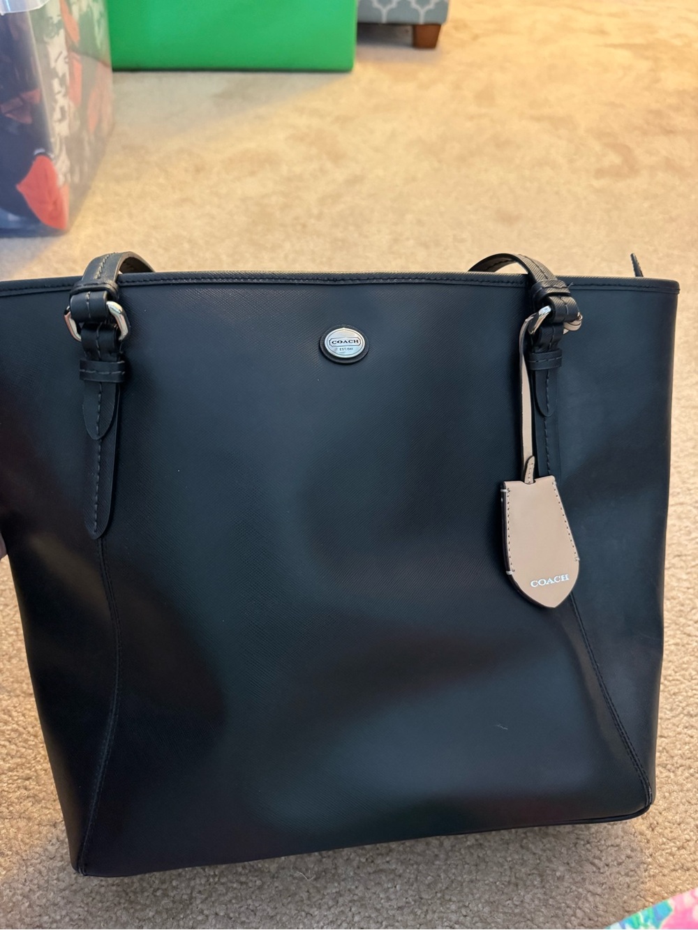 Coach Black Leather Tote with Neutral Tag